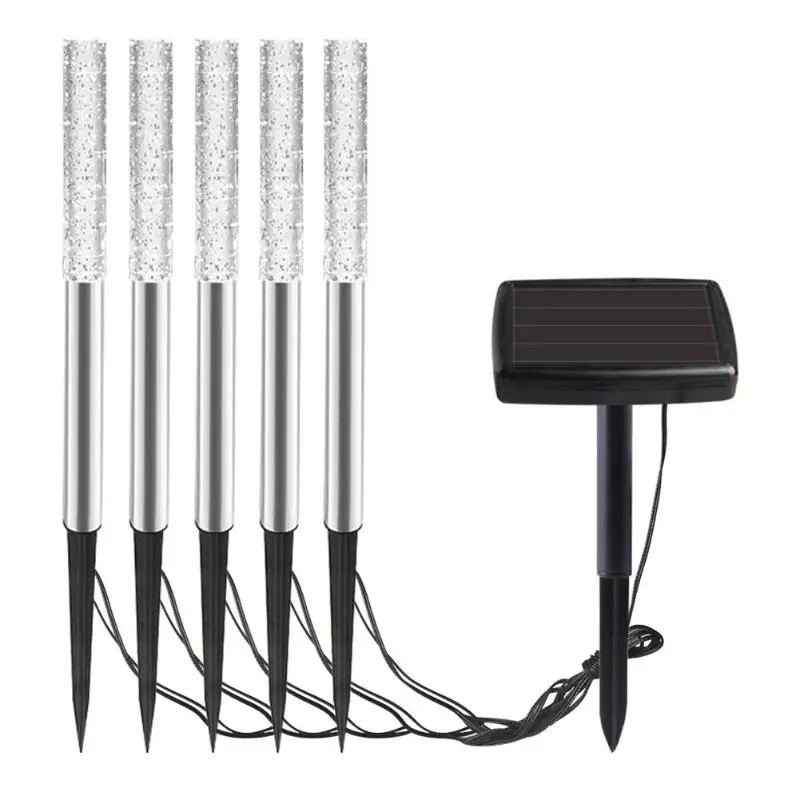 

5pcs 5 LED Stainless Steel Lawn Solar Light Outdoor Waterproof Acrylic Bubble Lamp Garden Decorative Landscape Lights