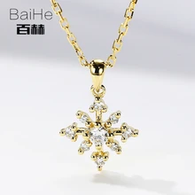 BAIHE Твердые 18 К желтого золота 0.10ct сертифицированные H/SI натуральные Алмазы обручальные женские модные ювелирные изделия Подарочные ожерелья