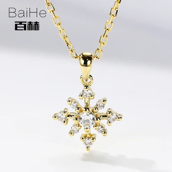 شراءBAIHE الصلبة 18K الذهب الأصفر 0.10ct H/SI الطبيعية الماس الزفاف المرأة العصرية غرامة مجوهرات قطعة رائعة من الماس قلادة قلادة