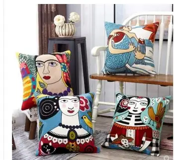 

folk pattern embroidered throw pillowcase cushion cover cotton canvas lumbar pillow cover sofa household decor