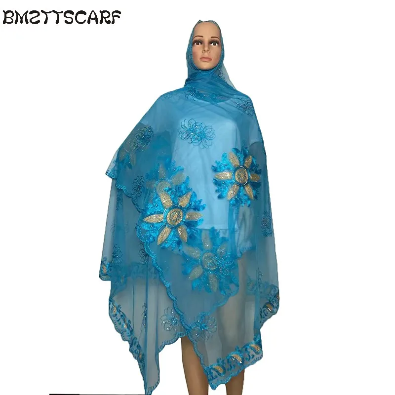 Африканская Женская шаль мусульманская вышивка женский головной платок большой шарф из тюли для шали BM576