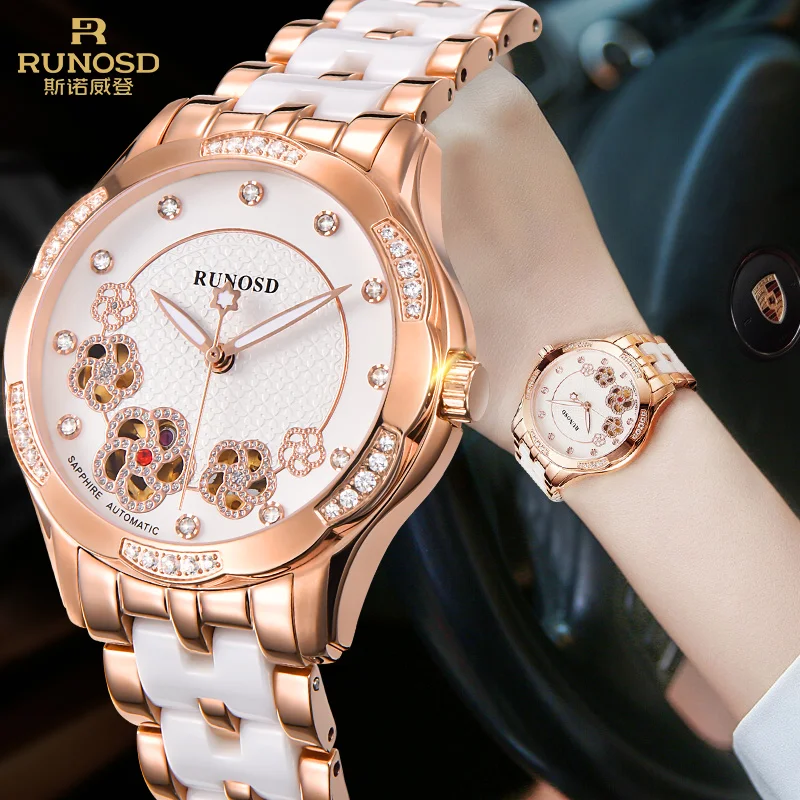 

2018 New luxury brand watch RUNOSD women watches automatic mechanical luxury sport clock relogio feminino white ceramic watch