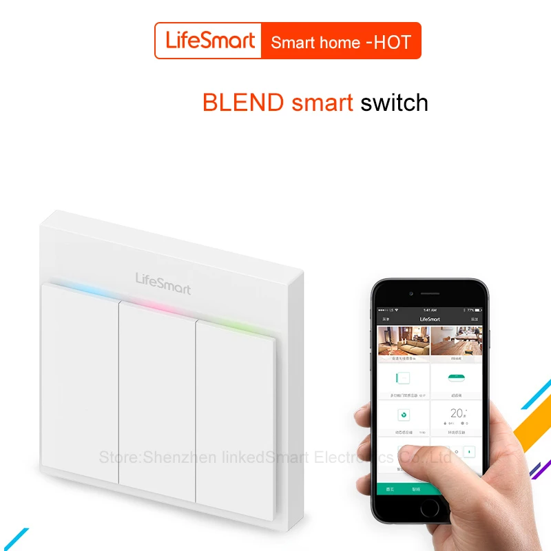 

Lifesmart UK type Blend Streamer Smart Switch Cell Phone APP Remote Control 16 million Color RF433 AC220V Smart Home IOS Android