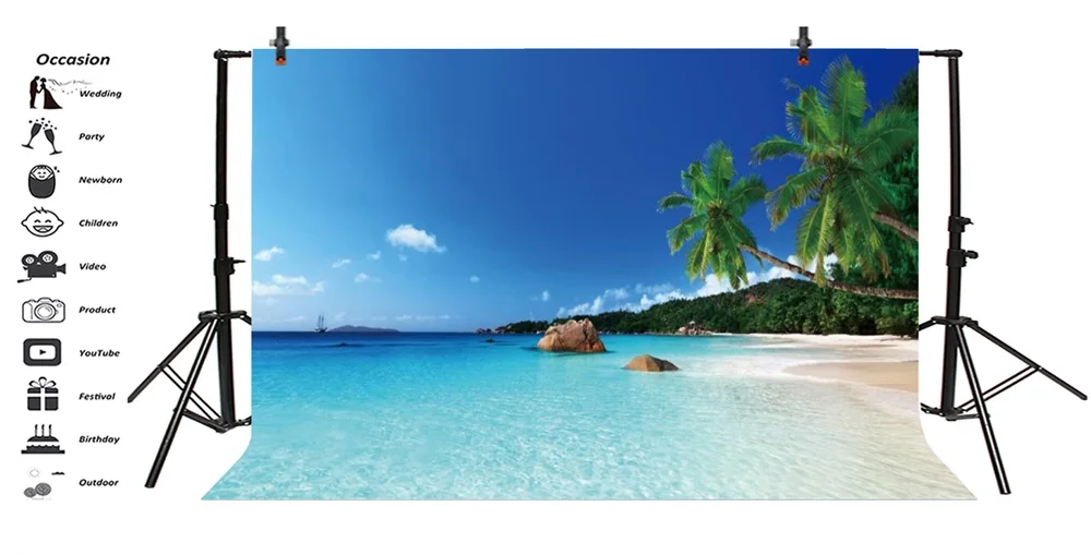 Laeacco Sea Beach Blue Sky Palm Tree Summer Scenic Photography Backgrounds Customized Photographic Backdrops For Photo Studio