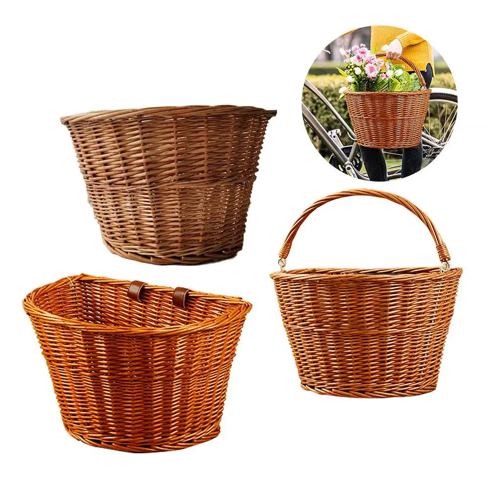 

Wicker Front Handlebar Bike Basket Cargo Hand-woven Beautiful Lines Sturdy And Durable Folk Craftsmanship Bicycle Storage