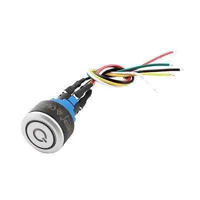 

DC 12V 20mm Panel Mount Momentary Metal Ring Blue LED Light Push Button Switch