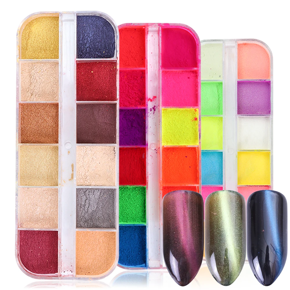 

3pcs Cat Eye Magnetic Nail Glitter Powder Fluorescent Neon Phosphor Effect Powder Dust Nail Art Pigment Dust Decoration BEG03