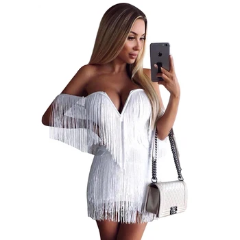 

2019 Mini Dress Elegant Sexy Celebrity Backless Tassel Women V Neck Sleeveless Night Club Body con Party Dresses Wholesale
