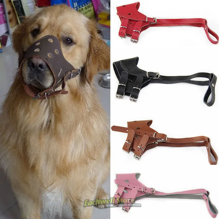 Adjustable Leather Dog Muzzle Stop Dog Barking Bit...