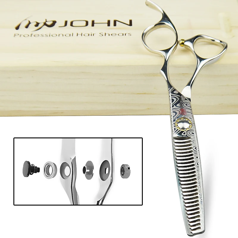 JOHN Professional Hairdressing Scissors JAPAN VG10 DAMASCUS for Right Hand 6.0 inch Wooden Case Pack Barber Shears