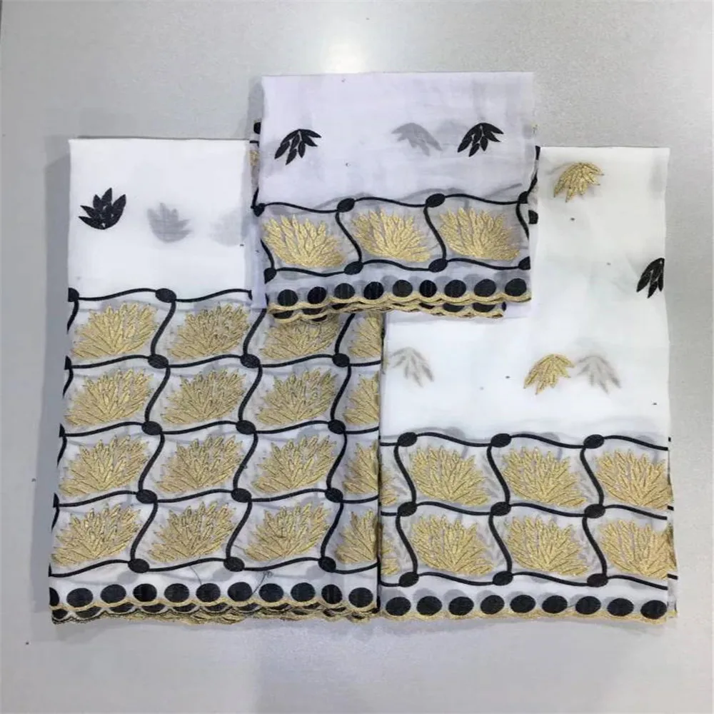

New Design Embroidery Jacquard African Fabrics 5 Yards India Bazin Riche Getzner Lace Fabric With Blouse X254-04