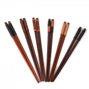 

New 6 Pairs Handmade Japanese Style Natural Chestnut Wood Chopsticks Set Value Gift