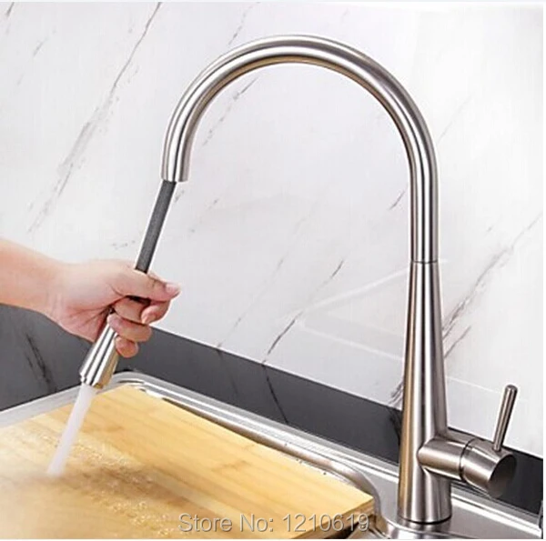 

New US Free Shipping Wholesale And Retail Modern Nickle Brushed Pullout Spray Sink Vessel Faucet Mixer Tap One Handle Wall Mount