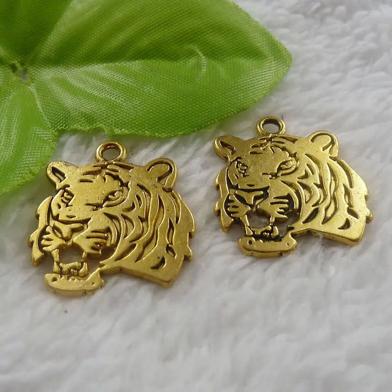 

72 pieces antique gold tiger charms 27x24mm #4370