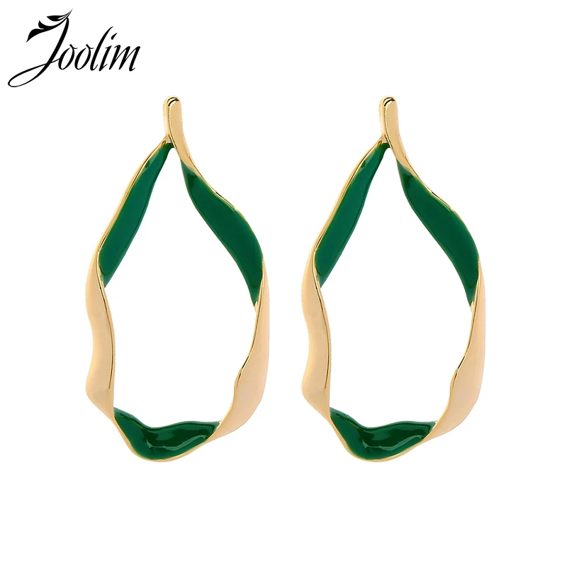 

Joolim Jewelry Wholesale/Assorted Colors Green Gold Color Enamel Geometric Earring for Women Design Jewelry
