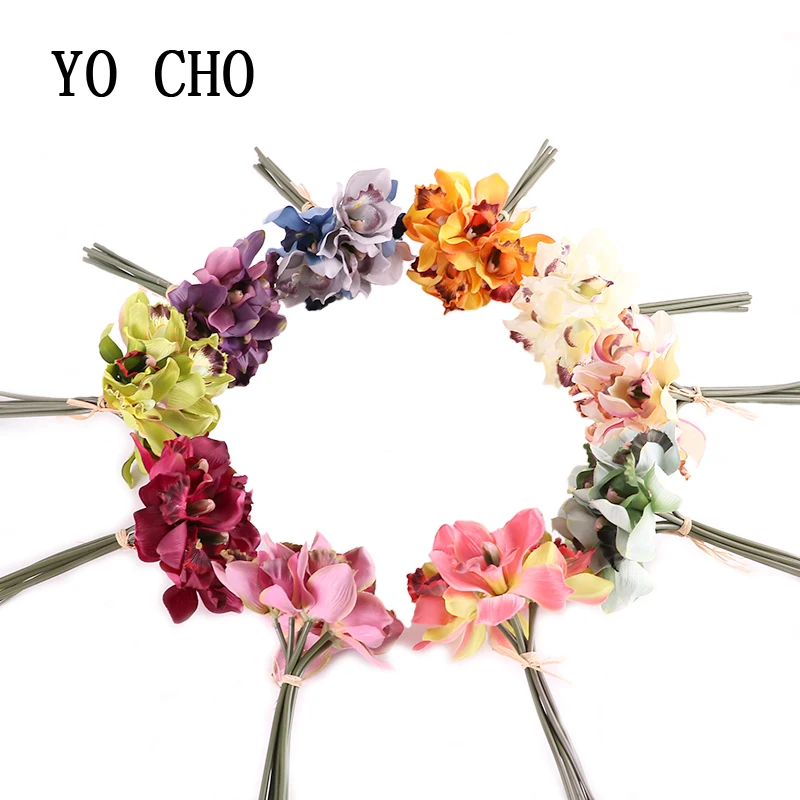 

YO CHO свадебное украшение, Орхидея из искусственного шелка, цветы для домашнего декора, аксессуары, 7 цветов, букет невесты