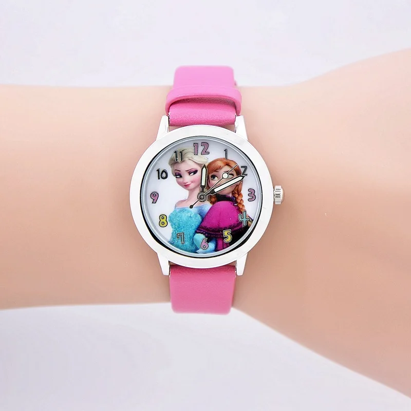 

2017 Cartoon Children Watches Princess Elsa Anna Watches Fashion Girl Kids Student Cute Leather Sports Analog Wristwatch relojes