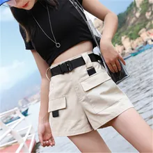 LASPERAL женские шорты Карго с высокой талией и широкими штанинами, черный пояс с карманами, женские шорты, летняя винтажная женская одежда на молнии для сафари