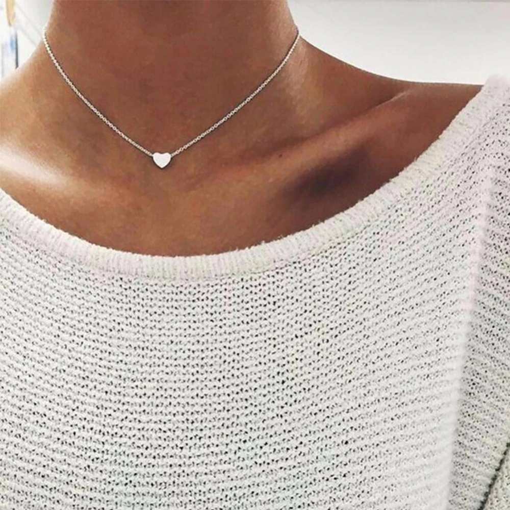 Love Heart Choker Necklace Silver Gold Plated Collar Chain