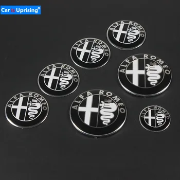 

7pcs for ALFA ROMEO Car Badge stickers 74mm Front Hood Rear Emblem 56mm Wheel stickers 40mm steering wheel Stickers Car styling