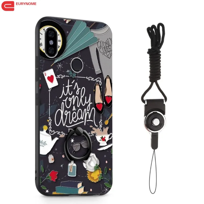 

Ring Holder Case For Xiaomi Redmi Note 5 Pro Global Relief Cartoon Plastic Cover Case for Xiaomi MI6X MI 6X Redmi Note 5 Strap