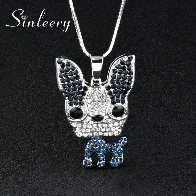 

SINLEERY Cute Shining Full Rhinestone Dog Animal Pendant Long Necklace Women Silver Color Suspension Jewelry Gifts MY445 SSB