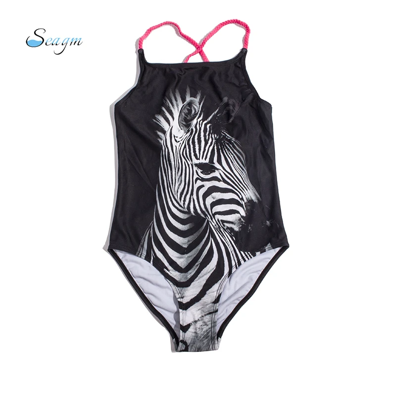 Zebra Print Girls Swimwear Bather Swimsuit Fused Kids One Piece