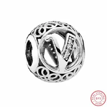 Яркие серебряные 925 столичные «V» бусины в винтажном стиле шрифт ясно CZ DIY Fit PANDORA Подвески для женщин ювелирных изделий LE015-V