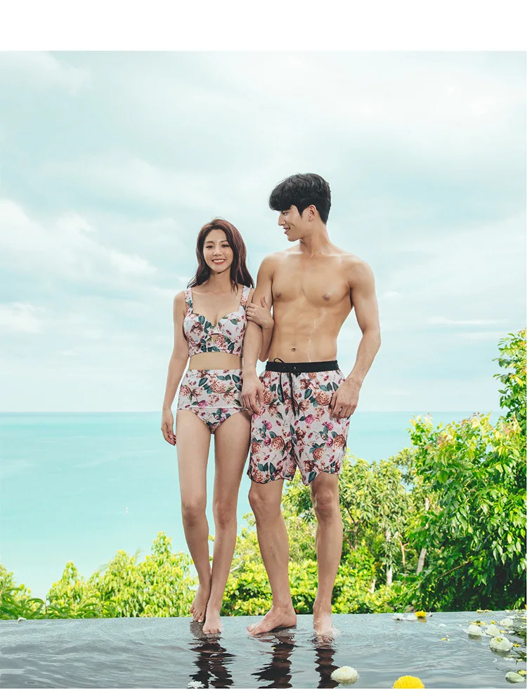 Couple Swimsuit Women Bikini Men Board Shorts Swimming Trunks Boxer Sweat Beach swimwear Surfing Board short Fitness