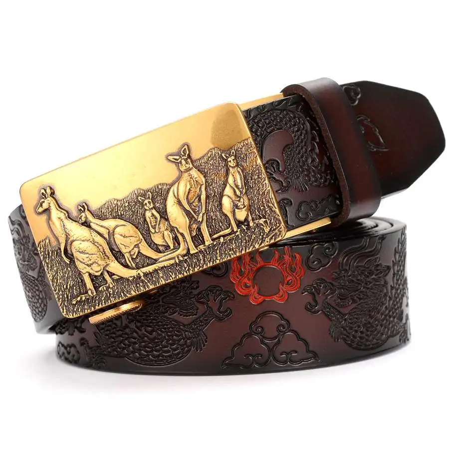 

Automatic Animal Studs Belt Leather Belts for Men Men's Belt Ratchet Dress Belt with Automatic Buckle Casual Leather Belt