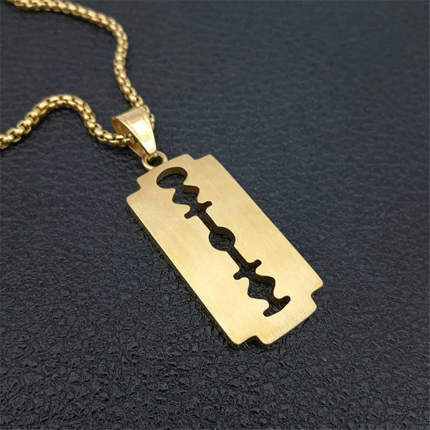 Хип-хоп клинок ожерелья с подвесками для мужчин золотого цвета из нержавеющей стали бритвы ожерелья для мужчин со Льдом Bling стразы ювелирные изделия