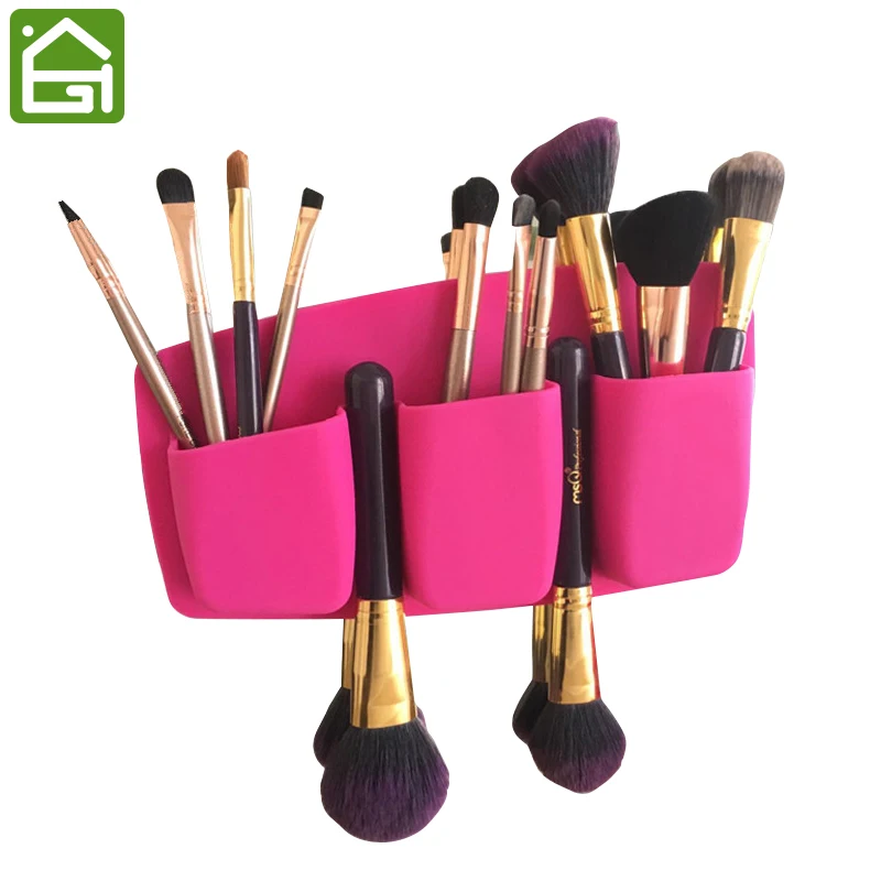 

Adhesive Silicone Toothbrush Makeup Brush Holder Bathroom Cosmetic Toothpaste Hanging Organizer Stick on Smooth Surface