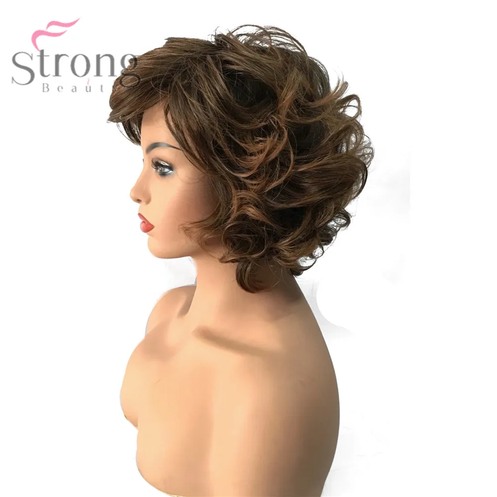 Женский синтетический парик StrongBeauty без косточек черные/коричневые короткие
