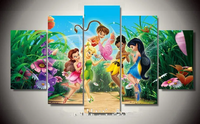 Обрамленный Печатный мультфильм фея Динь-Динь Живопись стены искусства детской