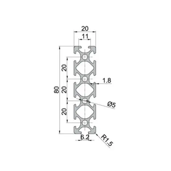 200/300/400mm Length 2080 T-Slot Aluminum Profiles Extrusion Frame For CNC