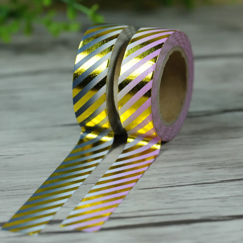 

Free shipping 15mm*10m golden foil washi paper tape/Gradual change background golden diagonal line masking washi tape
