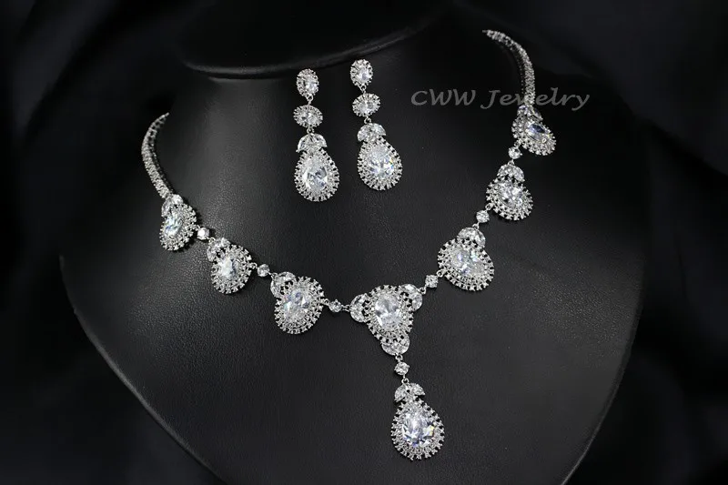 CWWZircons, брендовые круглые серьги с большими кристаллами в форме капли, зеленый CZ, наборы для женщин, роскошные наборы свадебных украшений для невест T256