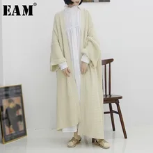 [EAM] Новинка, весна, v-образный вырез, длинный рукав, черный, свободный, большой размер, длинный, вязанный, утолщенный свитер, женская мода, JH376