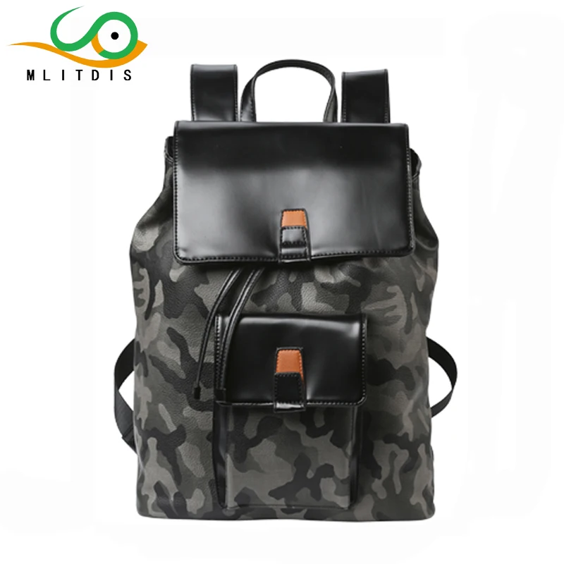 MLITDIS Camouflage Leather Backpack Men College Sac A Dos Homme Casual