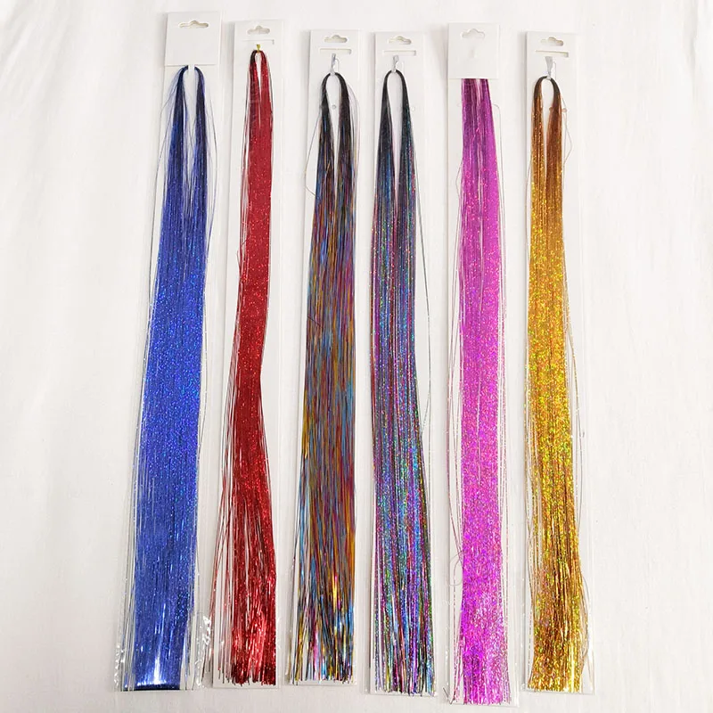 

Shiny 17inch Sparkly Women Synthetic Clip In One Piece Hair Laser Glittering Sparkling Dazzle Colorful Tinsel Hair Extension