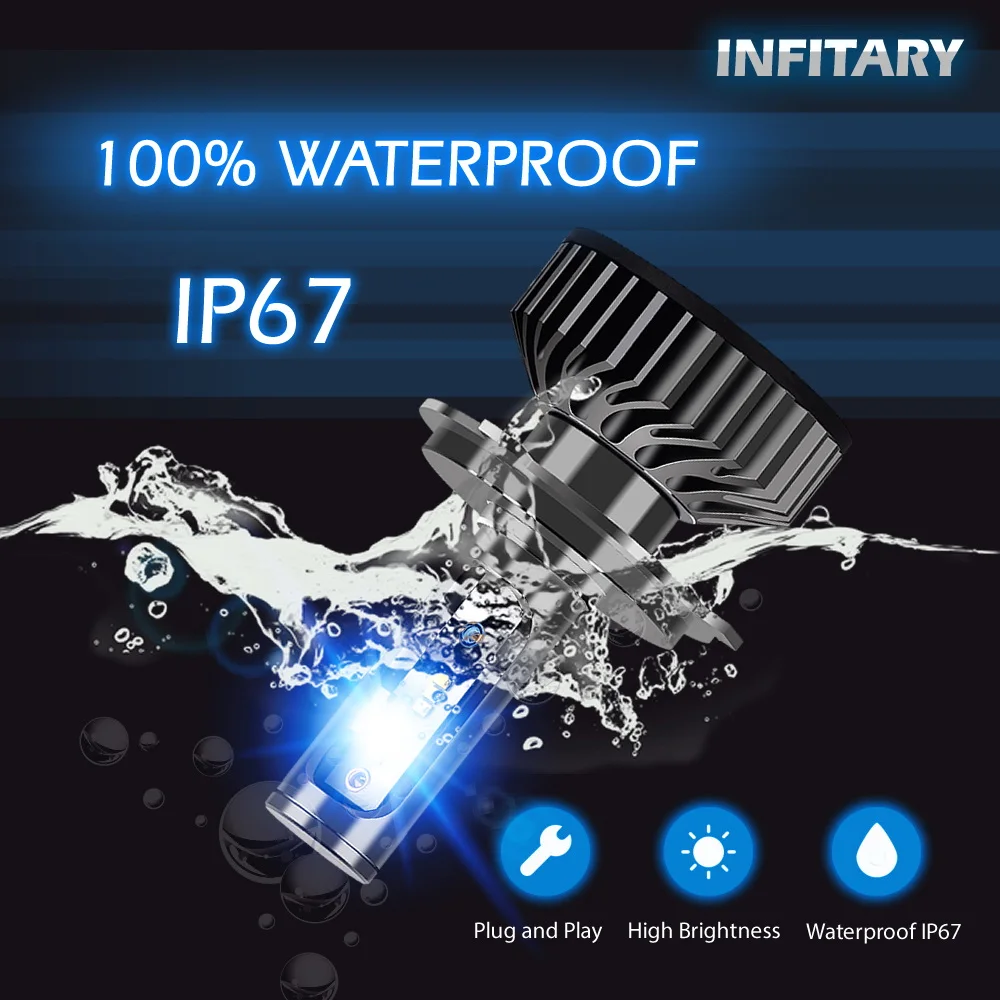 Infitary светодиодный 6500K H4 H7 H1 ZES Светодиодный прожектор H11 H13 12V 24V 9005 9006 H3 9004 9007 9012 72W
