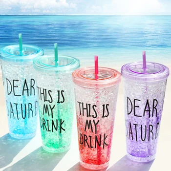 

Double Layer Plastic Water Bottle with Straw Fashion IceCup Portable SpaceCup Four Color Available 450ml or 650ml SH70