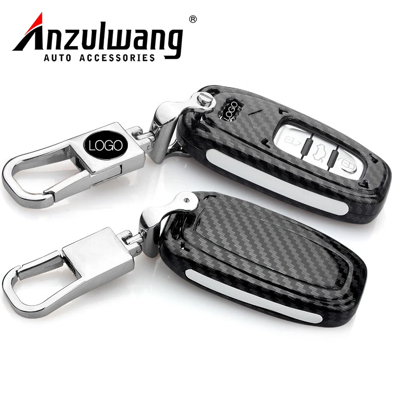 ANZULWANG Black Car Key Cover Case Carbon Fiber Shell Protect Case For