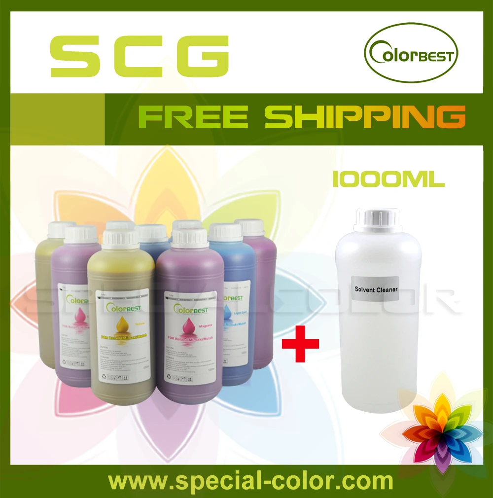 6 Liters Eco Solvent Ink + 1 Liter Solvent Cleaning Solution for Roland/Mimaki/Mutoh/Epson (Bulk Ink)