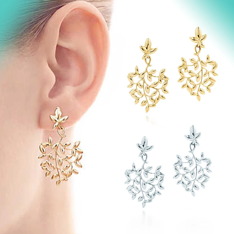 

Bulgaria earrings silver gold color leaf shape original 100% 925 sterling silver women's high quality free shipping jewelry