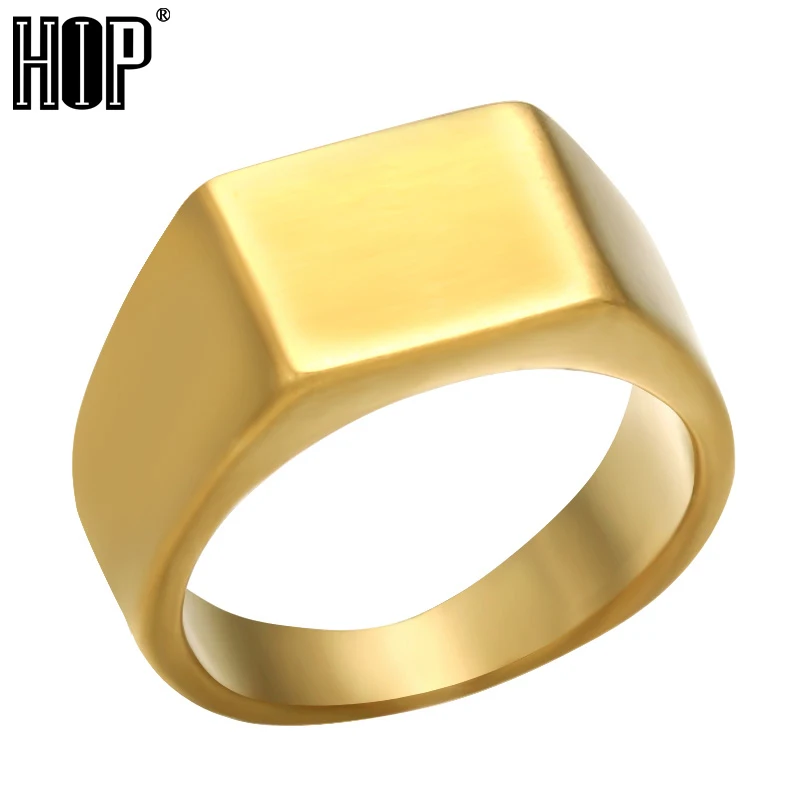 

HIP Simple Style 3 Colors Titanium Stainless steel Geometric Square Rings for Men jewelry US Size 8-12 Black/Silver/Gold