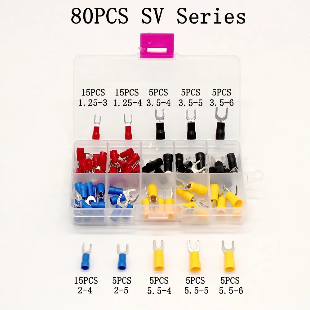 

(80PCS 10Kinds) fork terminal Copper Crimp Connector Insulated Cord fork End Terminal set Wire terminals connector