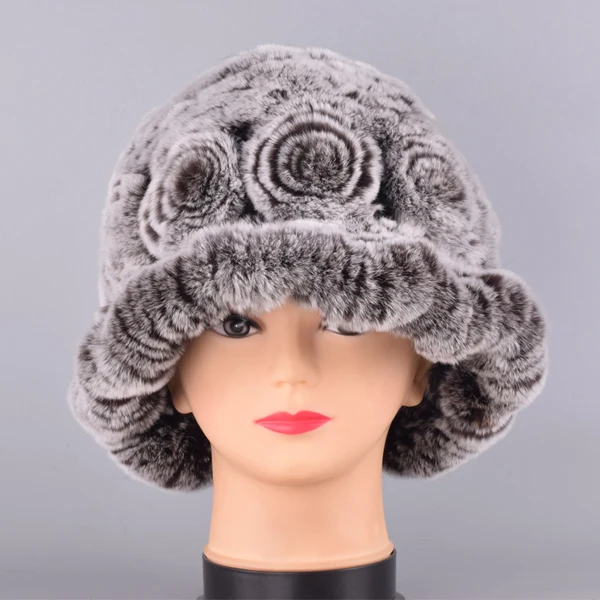 Bucket hats for women winter rabbit fur hat causal warm knitted caps for girls female fashion outdoor large ladies volume hats - Color: Coffee