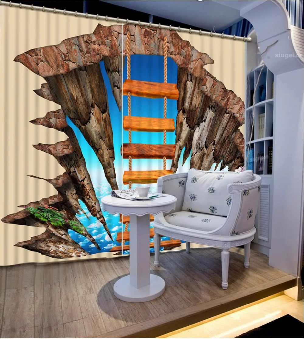 

Custom Curtain Blackout Curtain Fabric Cliff Wooden Bridge Sky Curtains For Bedroom Curtain For Bathroom Kitchen