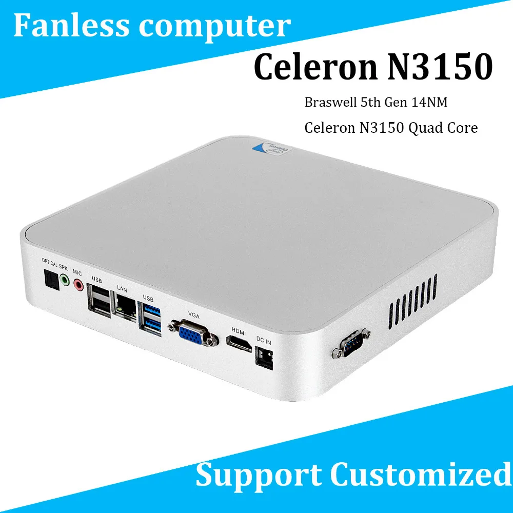 Wholesale Braswell Celeron n3150 Quad Core Fanless Computadores HDMI+VGA 2*USB3.0 1*COM Support Linux/win8.1/10 Barebone Mini PC